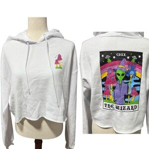 A.Lab Zaira Wizard White Crop Hoodie Size Small NWT Alien Graphic Volcom Skater